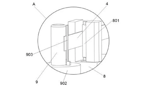 Enlarged view of detail A in Figure 4, showing the winding rod and pressing sheet