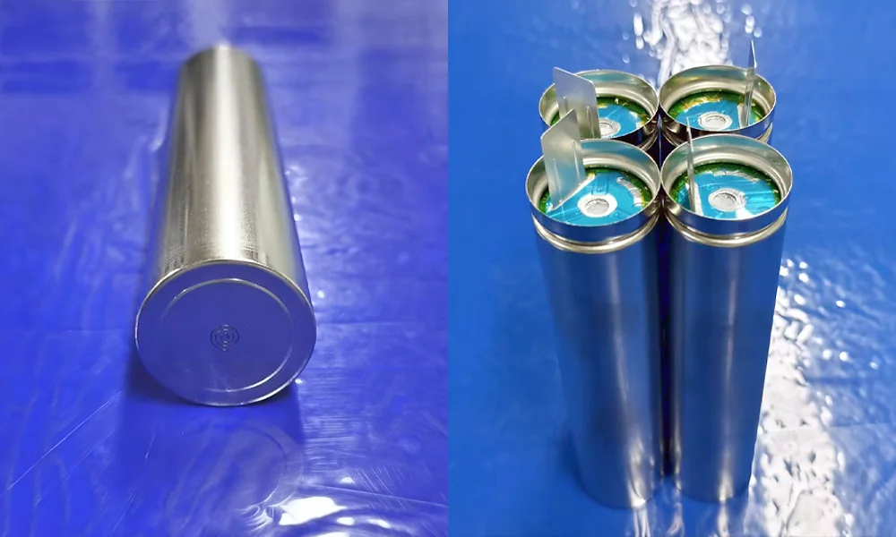 Can-bottom welding result on the left and cell-can grooving result on the right